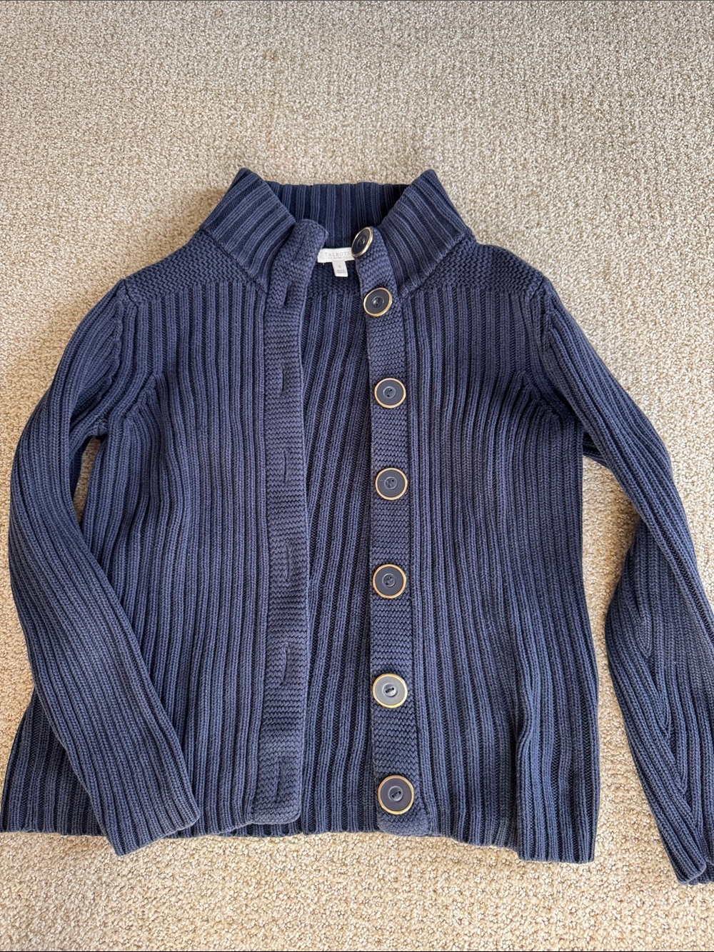 Talbots Women's Navy Ribbed Button-Front Sweater